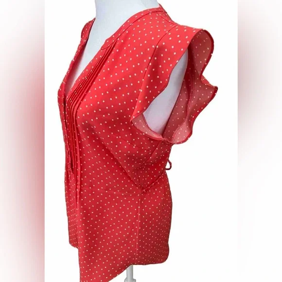 MODCLOTH Coral Orange Polka Dot Summer  Blouse With Tie Back Size Small - Picture 4 of 7